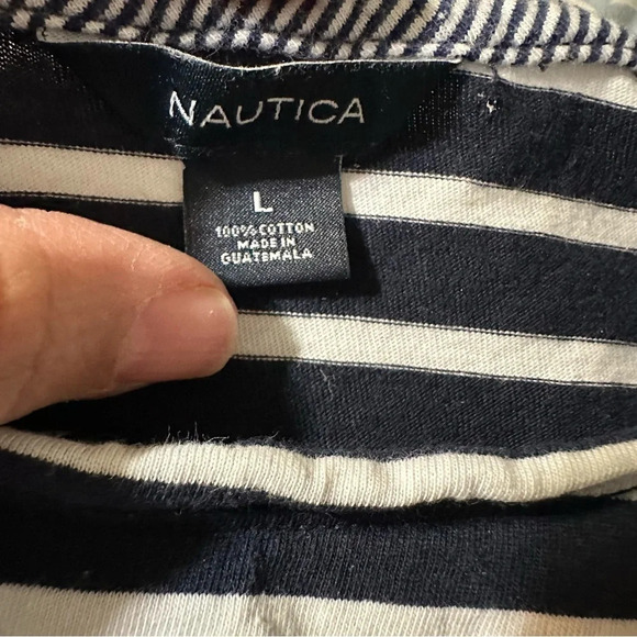 Nautica women's large blue and white striped nautical shirt - Picture 3 of 4